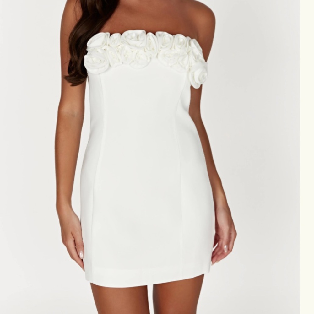 Meshki White Strapless Floral Dress